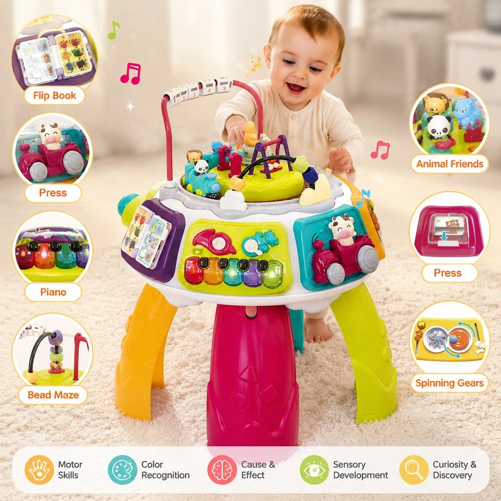 Montessori Toddler Activity Center Educational Sensory Musical Learning Toys Sit to Stand Baby Activity Table for 1+ Year Old