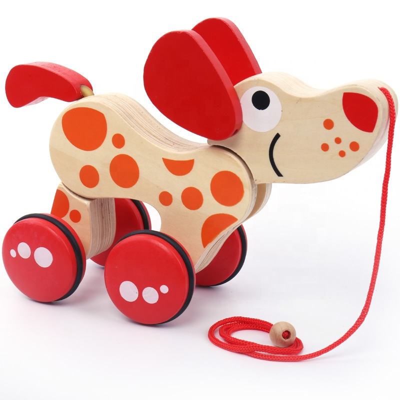 Newest Design Toddler Early Learning String Pull Along Dog Wooden Pretend Play Toys