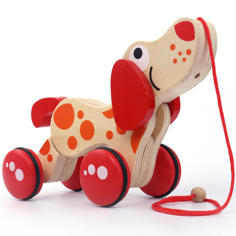 Newest Design Toddler Early Learning String Pull Along Dog Wooden Pretend Play Toys